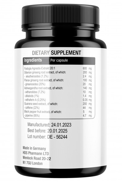 Fadogia Agrestis Complex Capsules 600mg High Potency 20:1 Natural Supplement