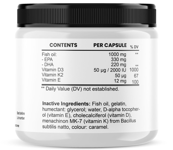 Omega 3 mit Vitamin D3 + Vitamin K2 | 180 Kapseln