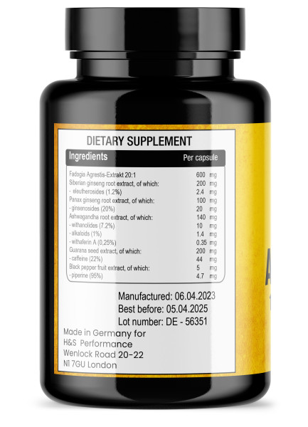 Fadogia Agrestis 1200mg pro Portion mit Ashwagandha, Siberian Ginseng, Panax & Piperin | 60 Stück